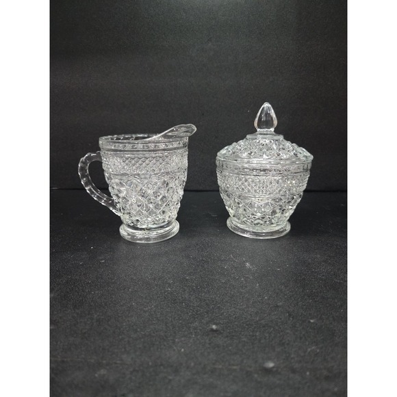 Anchor Hocking Wexford Creamer and Sugar Set, Vintage Dining Set, Glassware - Picture 1 of 9